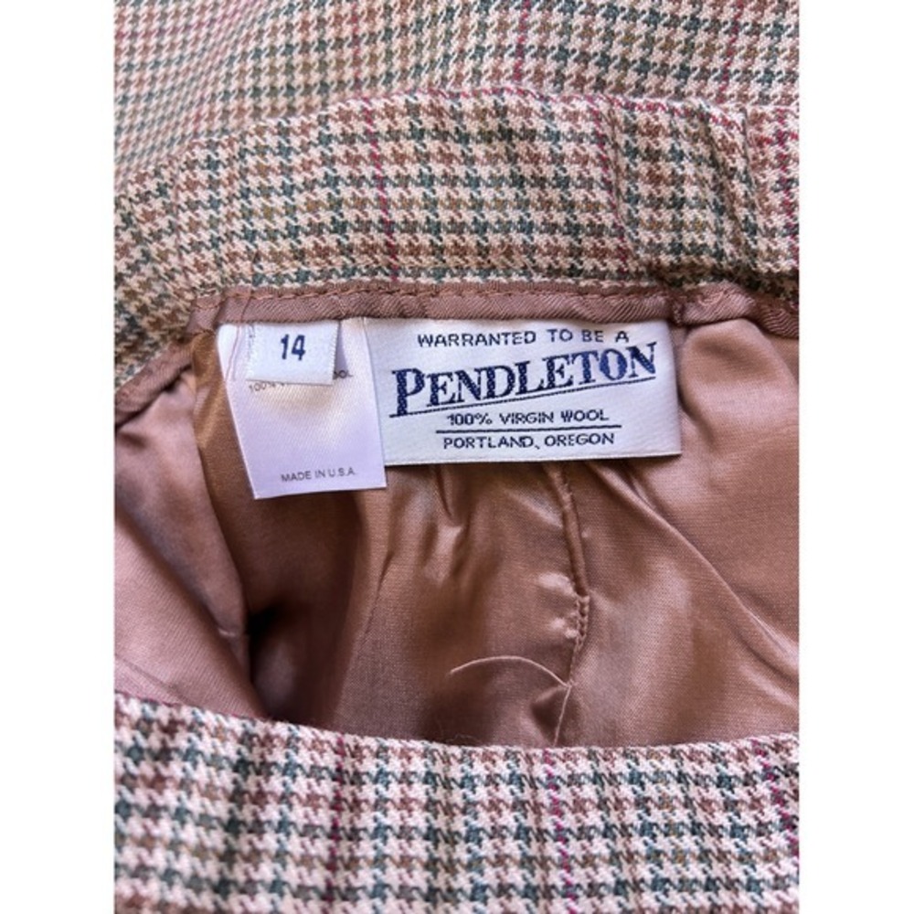 Pendleton 14 Vintage Wool Maxi Skirt Brown Houndstooth Plaid Dark Academia USA - Picture 3 of 12